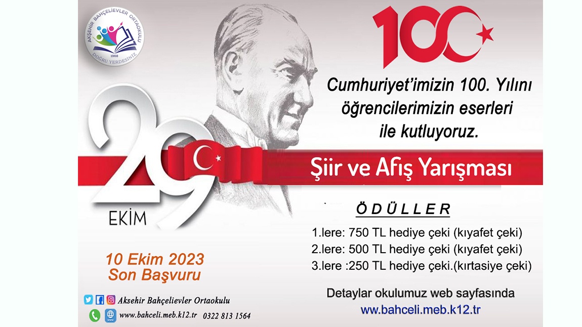 100. Yılında 29 Ekim Cumhuriyet Bayramı Şiir ve Afiş yarışması